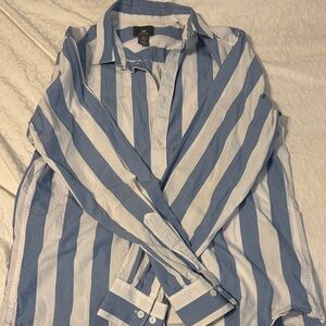 H&M Men's Casual Blue and White Striped Shirt